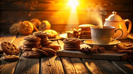 Tempting cookies showcased against a rustic table backdrop, designed for food photography lovers and baking enthusiasts eager to capture