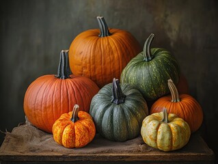 Variety of pumpkins for festive photography
