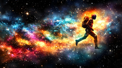Naklejka premium Man Running Through Space.