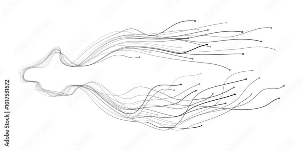 Poster Vector abstract light lines wavy flowing dynamic in black gradient isolated on transparent background for concept of AI technology, digital, communication, 5G, science, music