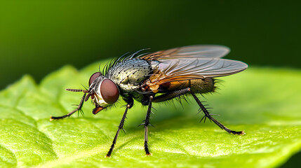 Fly on a Green Leaf.