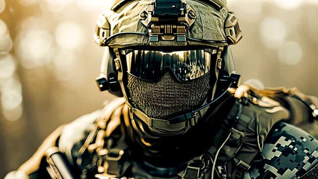 ゴーグルと覆面で顔が隠れた重装備の兵士