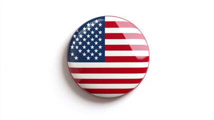 The usa flag in the round pin button isolated on white background