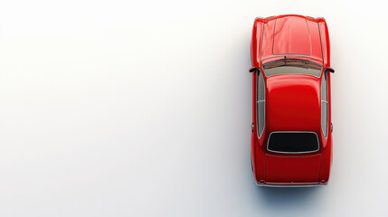 Top view of a red color sedan car on white background