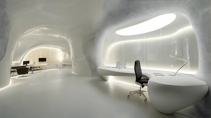 Modern White Office Interior with Organic Design Elements.