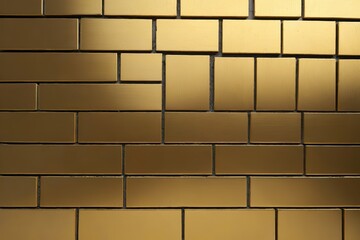 there is a gold brick wall with a black clock on it