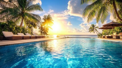 Fototapeta premium Brimless swimming pool in the best romantic tropical resort - high quality photo