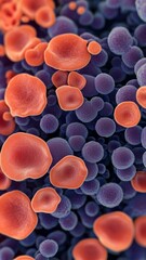 Colorful microscopic cells in vibrant hues, showcasing biological diversity.