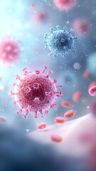 Colorful microscopic view of viruses on a soft background.