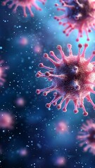 Fototapeta premium Colorful microscopic virus on a dark background, depicting viral infection.