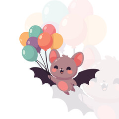 Adorable Bat Flying with Balloons