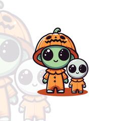 Cute Alien in a Pumpkin Costume