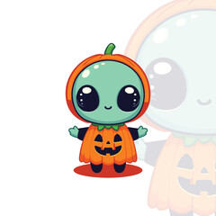Cute Alien in a Pumpkin Costume