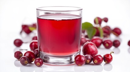 Glass of roselle juice ( jamaica sorrel ) with roselle fruits isolated on white background