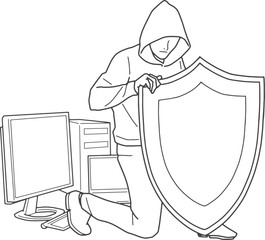 盾を構えるホワイトハッカー