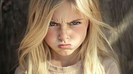 Naklejka premium Blond girl angry expression