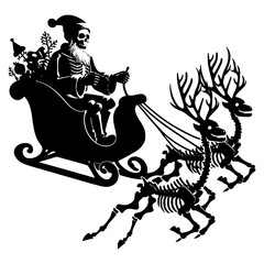 santa claus riding sleigh with reindeer on halloween