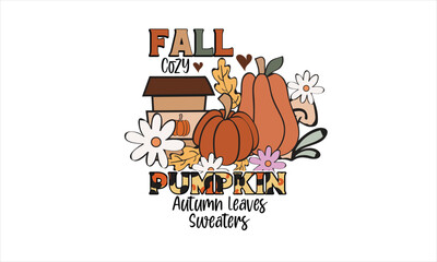 Fall Cozy Pumpkin Autumn Leaves Sweaters PNG T-Shirt Design