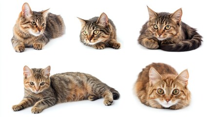 Collage of beautiful cat isolated on white background