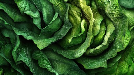 Fototapeta premium Large cabbage leaves arranged in an artistic composition abstract natural textures and vibrant green colors simple and striking
