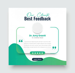 Customer feedback testimonial social media post template layout or web banner design, Client feedback review or client testimonial design, client testimonial comment or quote square design.