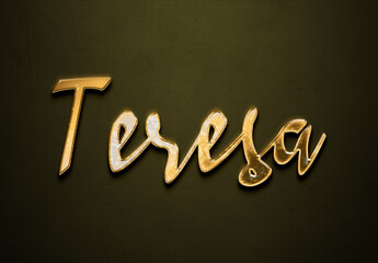 Old gold text effect of name Teresa with 3D glossy style Mockup.