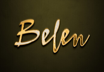 Old gold text effect of name Belen with 3D glossy style Mockup.