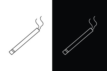 Cigarette line Icon Vector. Flat Style Smoke Illustration on White black Background