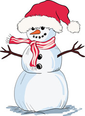 Snowman with Santa hat. Art & Illustration