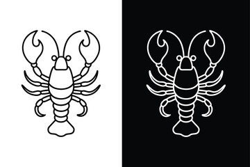 Sea Lobster and Shrimp Vector Icons. Detailed Lobster Line Art Designs