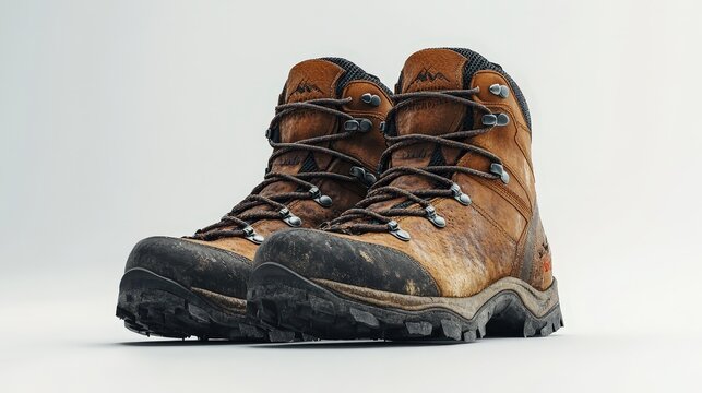 Outdoor Adventure Essentials - Premium Hiking Boots on White Background with Cinematic Lighting for Product Photography