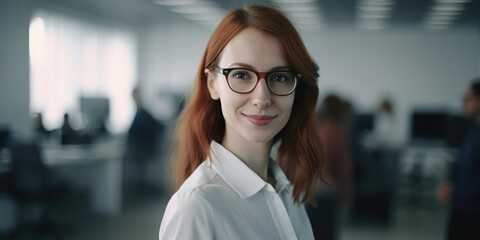 Fototapeta premium Portrait of a Young Businesswoman with Glasses in the Office