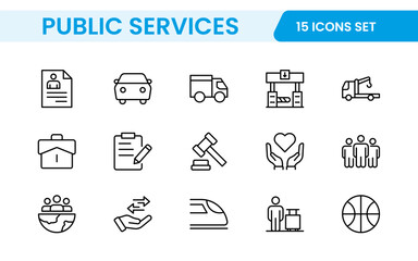 Set of outline Public Services icons. Minimalist thin linear web icon set. Line icons related to public utilities. Gas, electricity, water, heating.