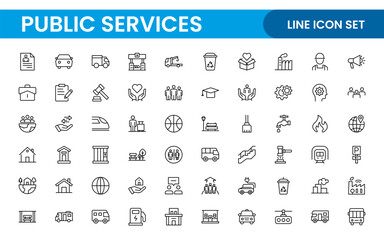 Set of outline Public Services icons. Minimalist thin linear web icon set. Line icons related to public utilities. Gas, electricity, water, heating.