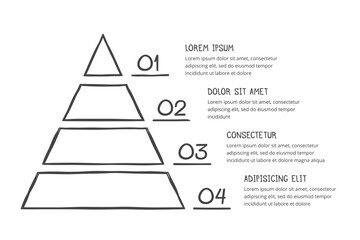 Fototapeta premium Hand drawn infographics - pyramid with four segments, doodle style, vector eps10 illustration