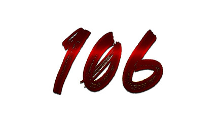 3D blood red number design of 106 on white background.