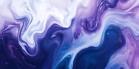 Abstract blue and purple painting with white swirls on a marble background, generative ai