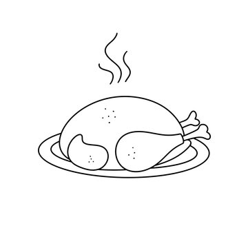roasted chicken on plate, simple outline clip art preview