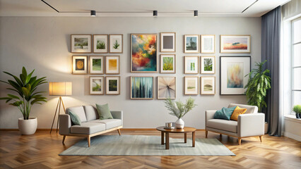 Fototapeta premium Modern Living Room with Artwork and Greenery