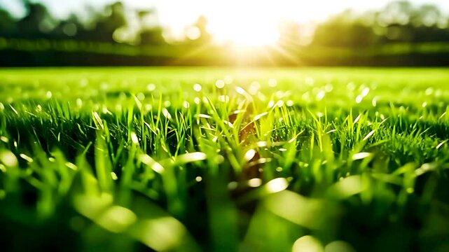 青々とした運動場の芝生のクローズアップ