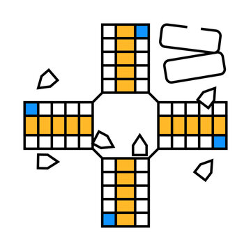 pachisi board and pieces line icon vector. pachisi board and pieces sign. isolated symbol illustration