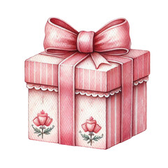 Beautifully wrapped pink gift box with a large ribbon and floral details, perfect for festive occasions.