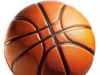 Vintage Closeup of Textured Orange Basketball Sphere with Black Stripes Isolated on White Background for Sports Equipment Concept