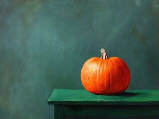 Orange Pumpkin on Green Table