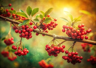 Vintage Style Photography of Red Berries on a Tree with Soft Focus and Natural Light