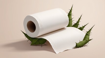 Fototapeta premium Toilet Paper Roll Adorned with Thorns Symbolizing Hemorrhoids Treatment