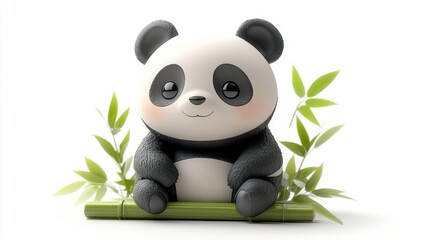 Naklejka premium Cute Panda Sitting on Bamboo