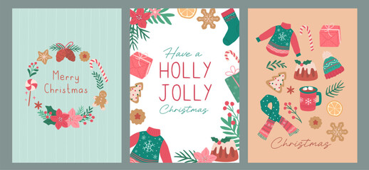 Collection of Winter Christmas fashion clothes portrait layout vector illustration