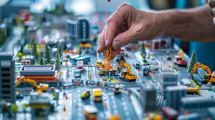 Precision at Play Miniature Cityscape with Intricate Infrastructure and Busy Construction Workers