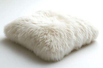 White fur fluffy cushion on white background.